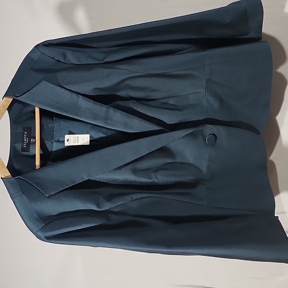 NWT Talbots 22W Dark Teal Blue Silk Blazer Jacket - Picture 14 of 16